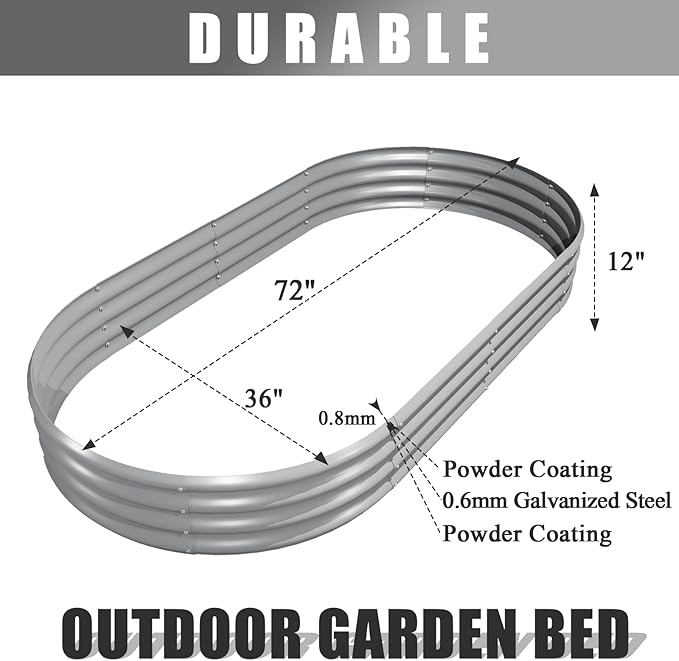 2 Pack 6x3x1FT Galvanized Raised Garden Bed Kit Oval Metal Ground Planter Box Outdoor Bottomless Planter Raised Beds for Vegetables Flowers Herbs Fruits, Gray