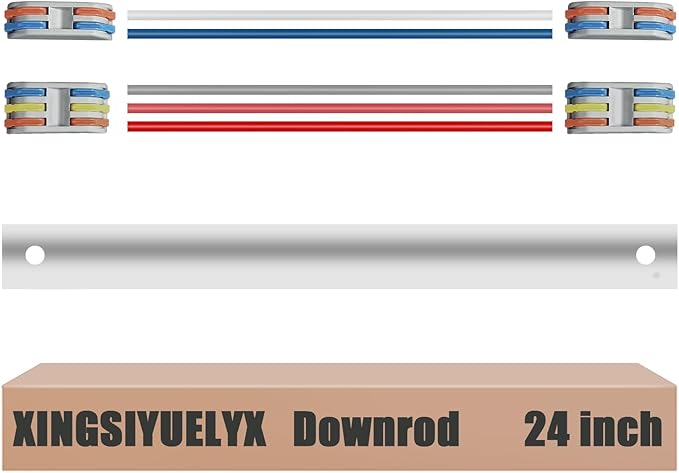24" Ceiling Fan Downrod, 【1 Outside Diameter】 Matte White Extended Downrod, including 4 Wire Connectors and 5 Extension Wires (No Threads)