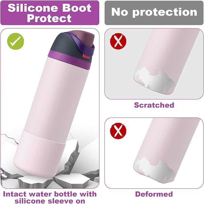 2PCS Silicone Water Bottle Boot for Owala 24oz 32oz 40oz, Anti-Slip Protective Sleeve Bottom Bumper Protector for FreeSip, Twist, and Flip Stainless Steel Water Bottles