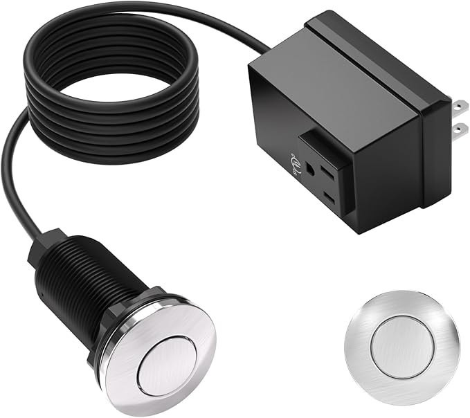 APIELE Garbage Disposal Air Switch Kit, Sink Top Push Button Switch for Food Waste Disposer, UL Listed 3.6" Long On/Off Air Button (Stainless Steel)