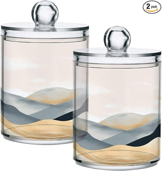 2 Pack Qtip Holder Organizer Dispenser Marble Mountain Bathroom Storage Canister Cotton Ball Holder Container for Cotton Pads/Swabs/Floss