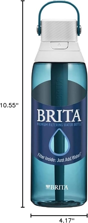 Brita Insulated Filtered Water Bottle with Straw, Reusable, BPA Free Plastic, Sea Glass, 26 Ounce