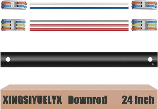 24" Ceiling Fan Downrod, 【1 Outside Diameter】 Black Extended Downrod, including 4 Wire Connectors and 5 Extension Wires (No Threads)
