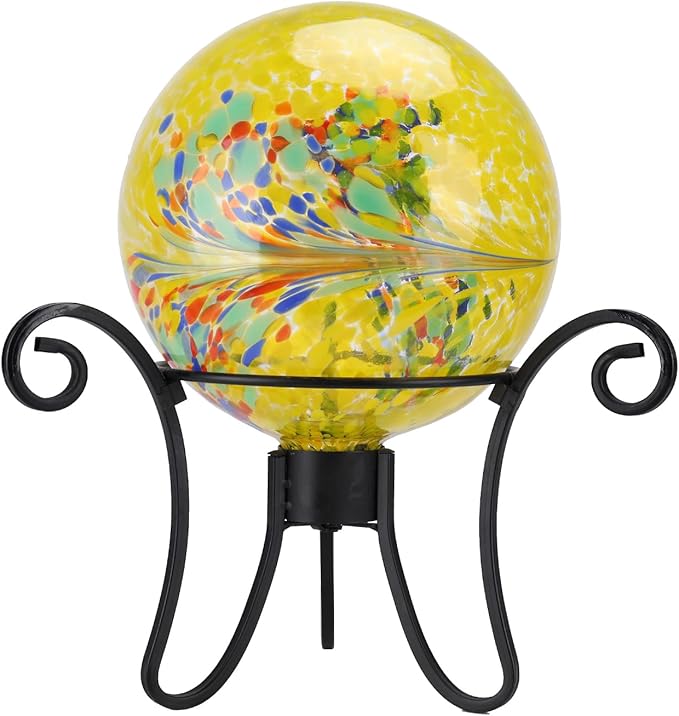 10 Inch Gazing Ball Glass Reflective Garden Globe Outdoor Gazing Globe Yard Ornament for Garden Yard Home Outdoor Decoration Yellow（NOT Solar