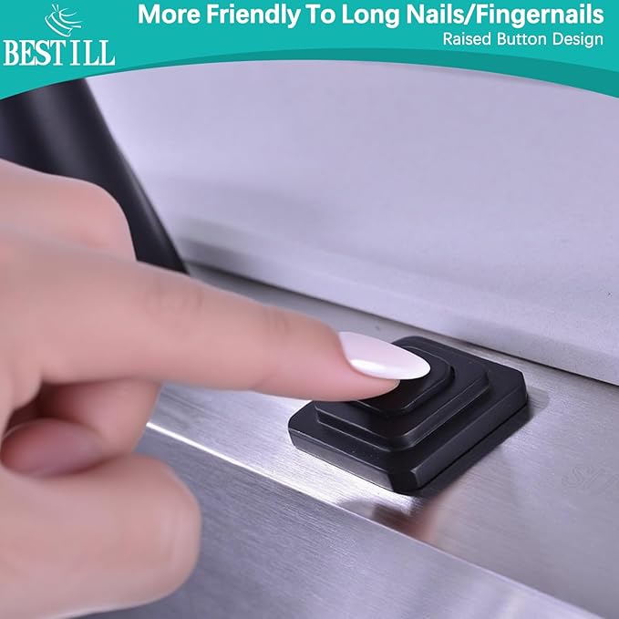 BESTILL Garbage Disposal Air Switch Kit, Square Raised Push Button Ideal for Long Nails, Cordless Sink Top Brass Switch for Food Waste Disposer, Matte Black, Compatible with all Garbage Disposals