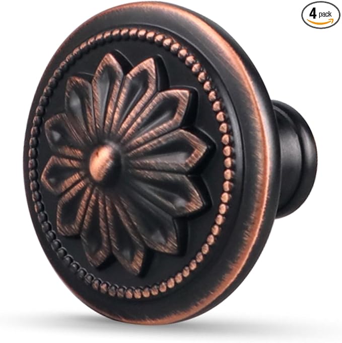 4 Pack Oil Rubbed Bronze kitchen Cabinet Knobs,1-2/5" Furniture Knobs for Cabinets and Drawers Brushed Rubbed Bronze Cabinet Door Knobs for Dresser Drawers Bathroom Dresser Drawer Knob