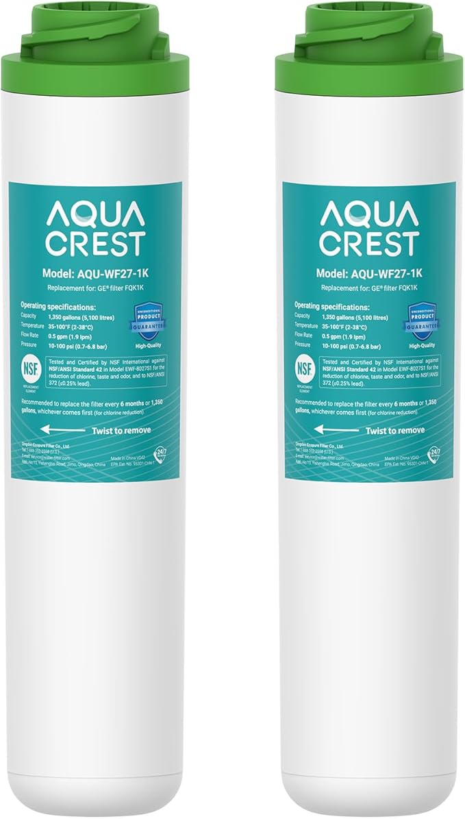 AQUA CREST FQK1K Under Sink Water Filter, 1350 Gallons, Replacement for GE FQK1K, FQK2J, GXK185K and GX1S50R (Pack of 2)