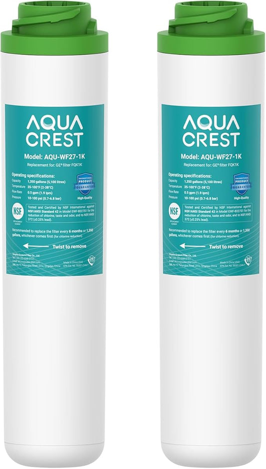 AQUA CREST FQK1K Under Sink Water Filter, 1350 Gallons, Replacement for GE FQK1K, FQK2J, GXK185K and GX1S50R (Pack of 2)