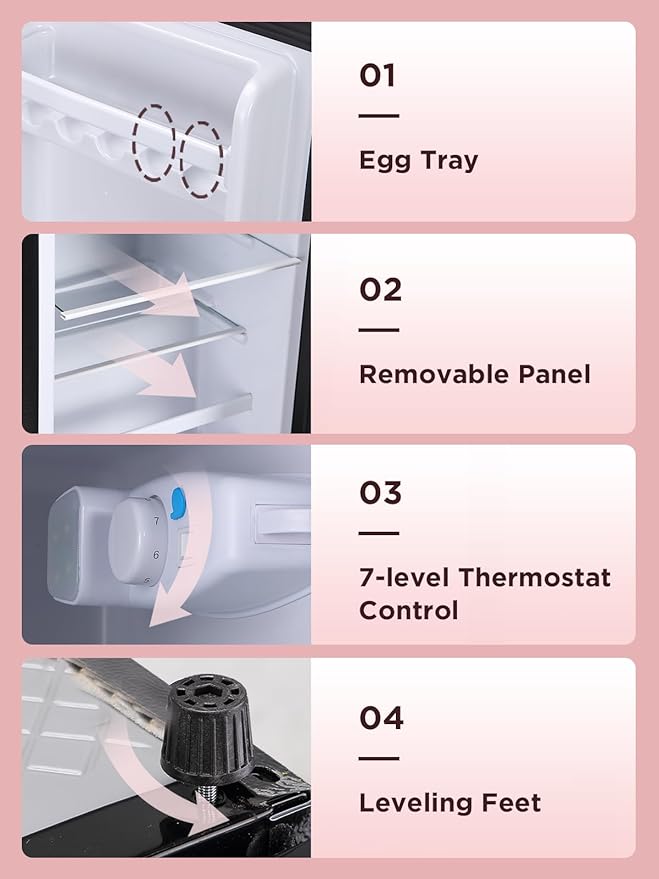 3.5 Cu.Ft Mini Fridge with Freezer, Compact Refrigerator with 2 Doors for Office, Kitchen, Dorm and Bedroom, Small Fridge with 7 Level Temp Adjustable Thermostat, Wood