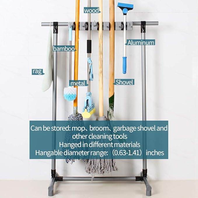 Broom Mop Holder Floor-Mounted mop Rack Cleaning Tool storage for laundry room closet organizer (6racks)