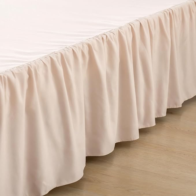 Bed Skirt Queen Size Ruffled Bed Skirt with Split Corners, 18 Inch Drop Dust Ruffle Bed Skirt with Platform, Cream, Queen- 18" Drop