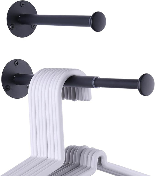 2 Pack Retractable Hanger Holder for Laundry Room, Wall Mount Organizer Rack for Lightweight Clothes, Space Saving Laundry Hook Rod, Keep Empty Hangers Handy, Black