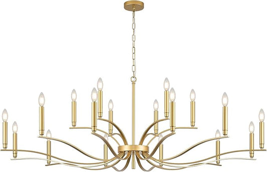 18 Light Gold Living Room Chandelier High Ceiling Foyer Candle Chandelier Large Modern Brass 59in Metal Chandeliers Hanging Light for Master Bedroom Dining Room Light Fixture Over Table