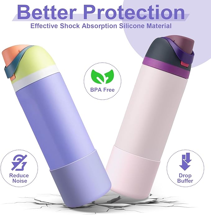 2PCS Silicone Water Bottle Boot for Owala 24oz 32oz 40oz, Anti-Slip Protective Sleeve Bottom Bumper Protector for FreeSip, Twist, and Flip Stainless Steel Water Bottles