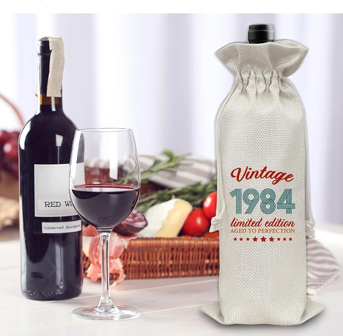 40th Birthday Gifts Wine Bag Congratulations Gifts for Men Women Mom Dad 1984 with Time Information Wine Gift Bag