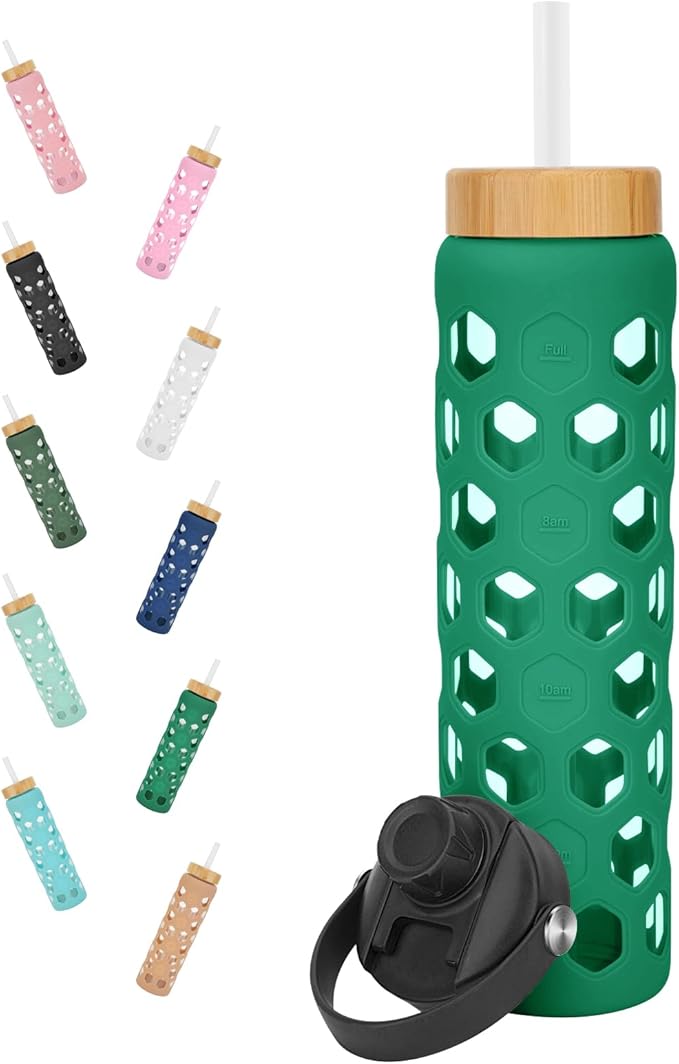 32oz Glass tumblers Water Bottles with Straw and 2 Lid