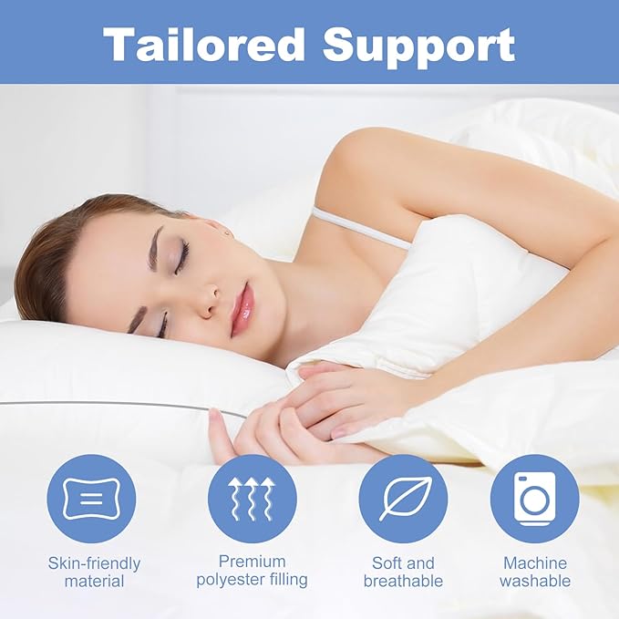 Bed Pillows for Sleeping Queen Size set of 2 Pack Cooling Pillow Set of 2 for Side Back and Stomach Sleepers Down Alternative Filling Luxury Soft and Skin-Friendly