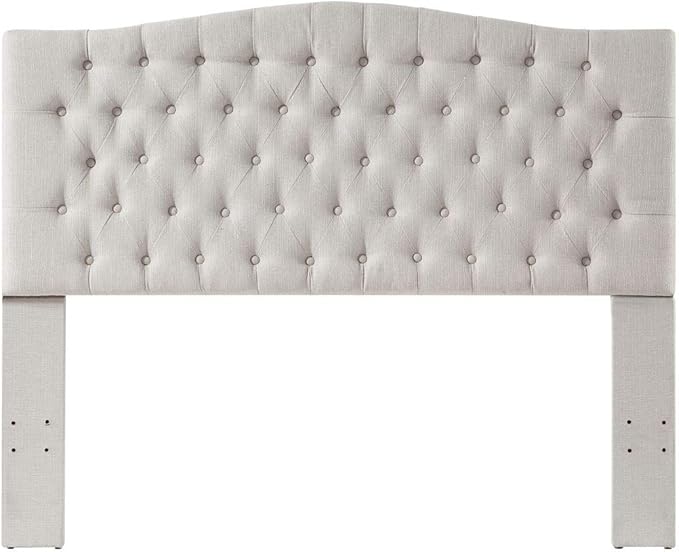 24KF Upholstered Tufted Button Linen Fabric Headboard,Comfortable Fashional Headboard Queen/Full Size,Ivory