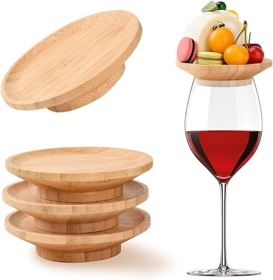 4 Pcs Wine Glass Charcuterie Topper, Wine Glass Topper Coasters Plate, Wine Glass Charcuterie Board Topper for Family Gatherings, Restaurants, Bars