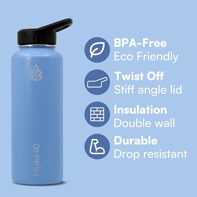 37 oz Insulated Water Bottles with Twist Cap, Stainless Steel Water Bottle, Leak Proof Metal Water Bottle, Resuable Thermos BPA Free Flask, Light Blue