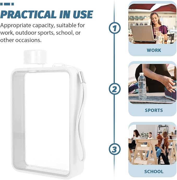 BESPORTBLE Flat Cup Travel Water Bottles Bulk Transparent Flat Bottle Water Flask Square Flat Water Bottle Drinking Clear Glass Water Bottles Water Carrier Milk Pc Fitness Clear Water White