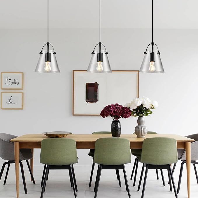 Black Pendant Lights Kitchen Island,Modern Design Clean Clear Farmhouse Glass Pendant Light,Light Fixture Kitchen Pendant Medium Hanging Light Fixture for Sink A60 Bulb Recommened