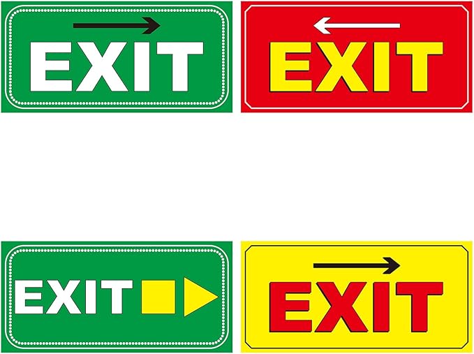 Bright Colored Exit Sign Stickers - 4 Pack 12" × 6" - Self Adhesive Vinyl Exit Signage Waterproof and Fade Resistance for Office Workplace School Indoor & Outdoor Guidelines