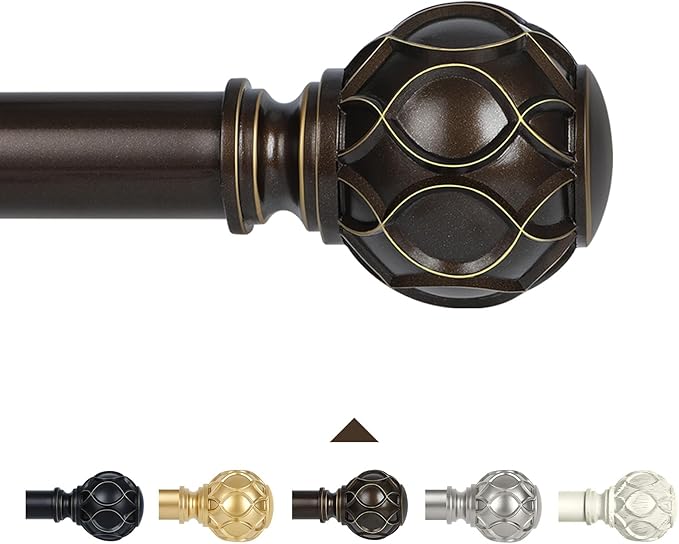 Bronze Farmhouse Curtain Rods for Windows:18-60 Inch Heavy Duty Adjustable Curtain Rod for Bedroom Living Room,Boho Decorative Rustic Drapery Rods with Vintage Coastal Finial,Antique Bronze