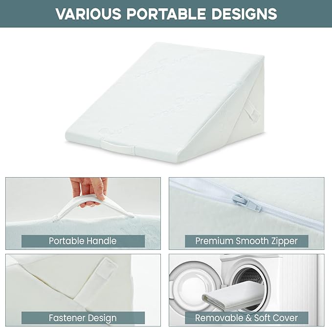 Bed Wedge Pillow, Adjustable 9 &12 Inch Foldable Bed Wedge Pillow for Sleeping, Memory Foam Triangle Pillow Wedge System for Legs and Back Support Pillow