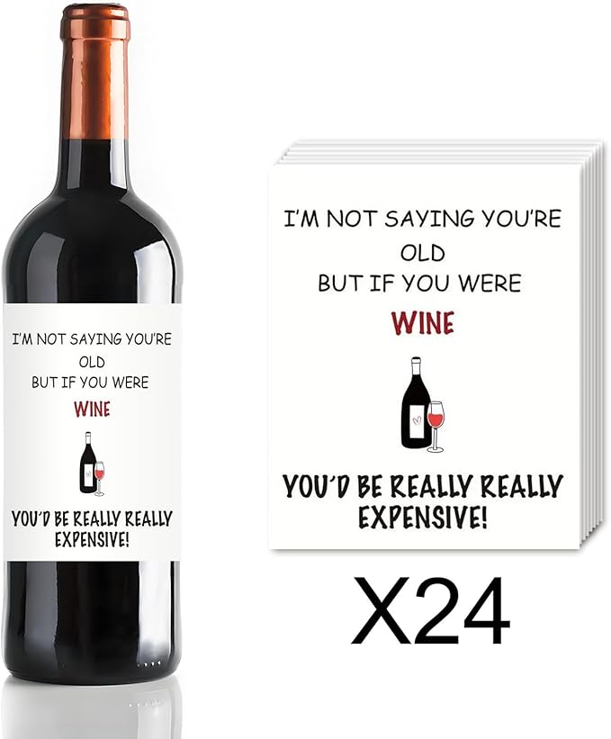 24Pcs Funny Wine Bottle Label,Funny Cute Wine BottleTags Stickers Birthday Party Decorations Waterproof Wraps Sticker for Champagne Bottle Women Men Party Supply