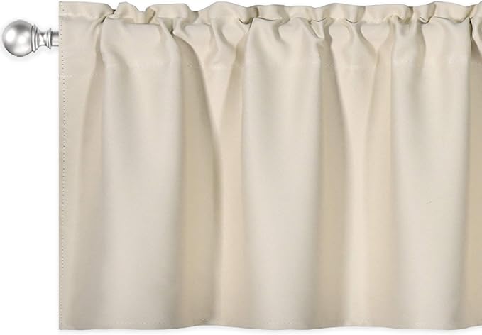 Beige Valance for Windows 60x18 Inch Solid Thermal Insulated Blackout Rod Pocket Kitchen Short Curtain Toppers Valance for Bathroom Living Room 1 Panel