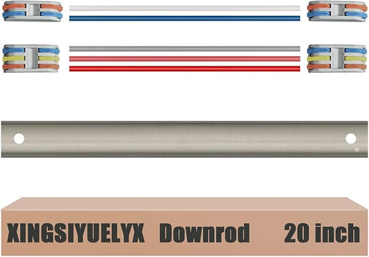 20" Ceiling Fan Downrod, 【1 Outside Diameter】 Brushed Nickel Extended Downrod, including 4 Wire Connectors and 5 Extension Wires (No Threads)