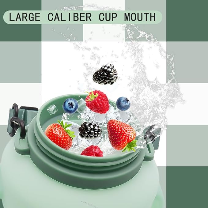 64oz Foldable Silicone Water Cups with Straw, BPA Free, for Outdoor Sports Water Bottle (Green)