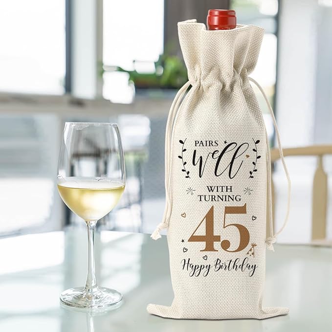 45th Birthday Gifts for Women Men Born in 1979, Vintage Gifts for 45 Year Old Man Him Her Husband Wife Friends Dad Mom, Happy 45th Birthday Decorations Anniversary Wine Bag?Wine Gifts Wine Gift Bag