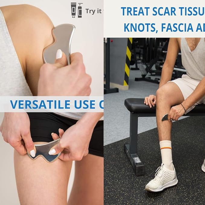 4 in 1 Stainless Steel Gua Sha Muscle Scraper Tool, Professional IASTM Physical Therapy Tool Set for Massage and Scraping