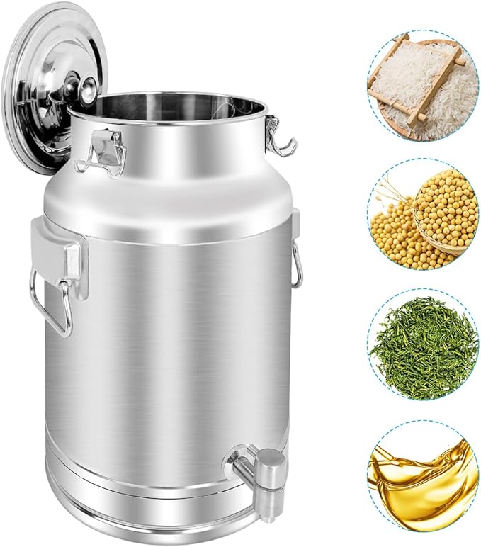304 Stainless Steel 20 Liter Milk Can, Milk Bucket Wine Pail Bucket with Spigot 5.25 Gallon Milk Can Tote Jug with Sealed Lid Heavy Duty for Milk and Wine