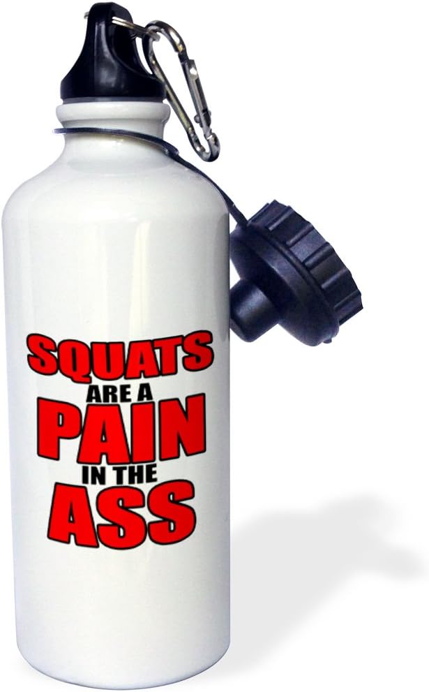 3dRose "Squats are a pain in the ass, Red" Sports Water Bottle, 21 oz, White