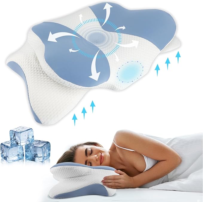 2024 Ergonomic Memory Foam Cervical Pillow-Neck and Shoulder Support, Hollow Design for Neck Pain Relief and Orthopedic Comfort,Adjustable for Side,Back,Stomach Sleepers, Queen Size with a Pillowcase