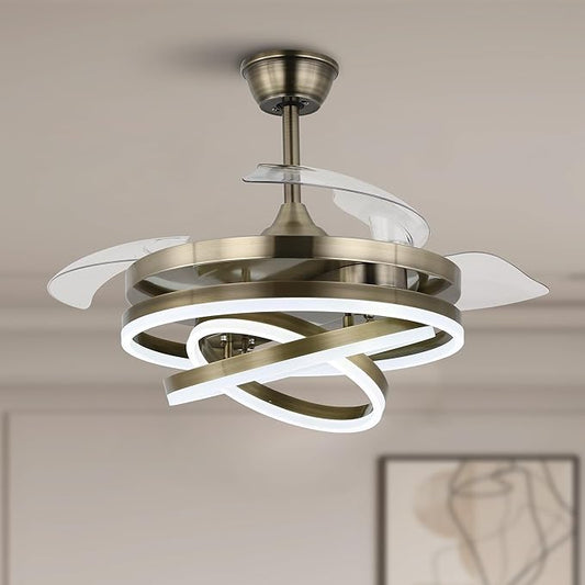42" Retractable Ceiling Fan with Lights & Remote - Silent DC Motor Modern Ceiling Fan - 6 Speed LED Fan for Bedroom living room Kitchen