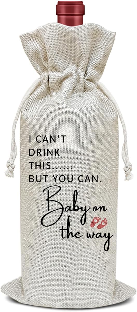 Baby Announcement Wine Bag, Pregnancy Announcement Gifts for Women Aunt Friends New Couples, Party Favor Wine Champagne Gift Bag With Drawstring -06