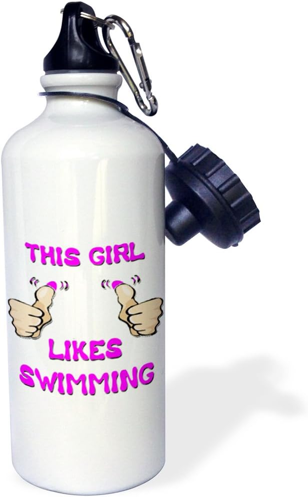 3dRose This Girl Likes Swimming-Sports Water Bottle, 21 oz, White