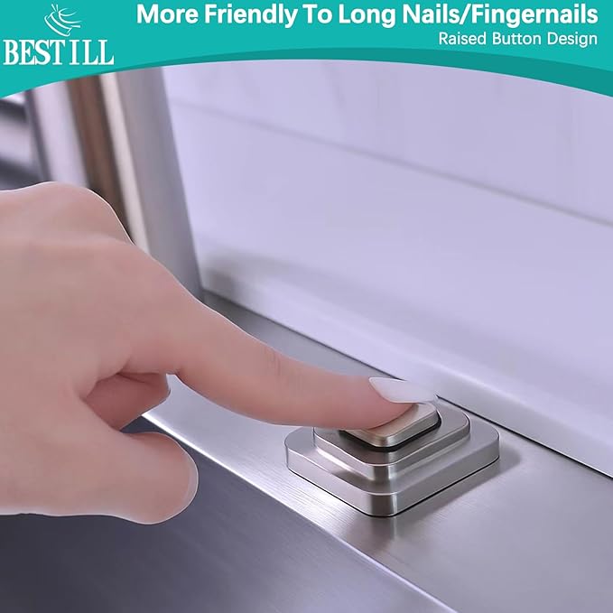 BESTILL Garbage Disposal Air Switch Kit, Square Raised Push Button Ideal for Long Nails, Cordless Sink Top Brass Switch for Food Waste Disposer, Brushed Nickel, Compatible with all Garbage Disposals