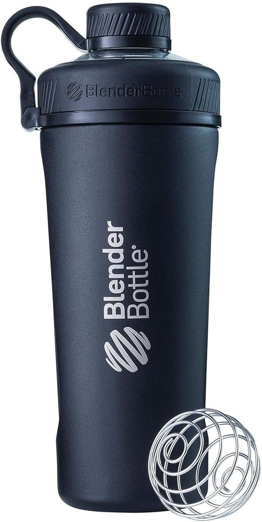 BlenderBottle Radian Shaker Cup Insulated Stainless Steel Water Bottle with Wire Whisk, 26-Ounce, Matte Black
