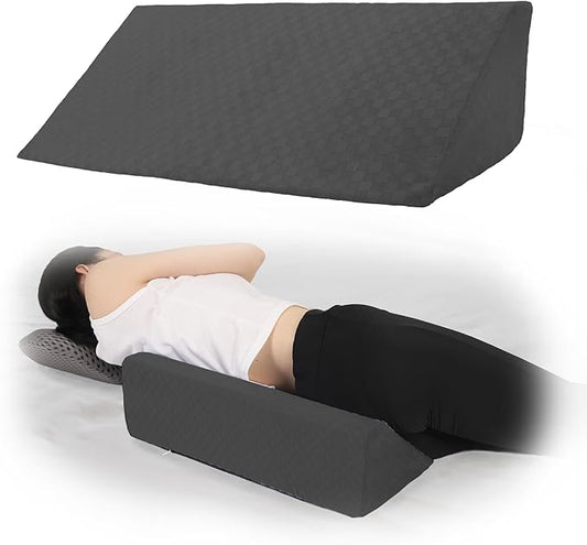 Bed Wedge Pillow for Side Sleeping Sponge Filled Body Positioning Triangle Pillow Suitable for Pregnancy and Surgery Prevent Bed Sore for Leg and Back Support with Pillow Case (Dark Gray)
