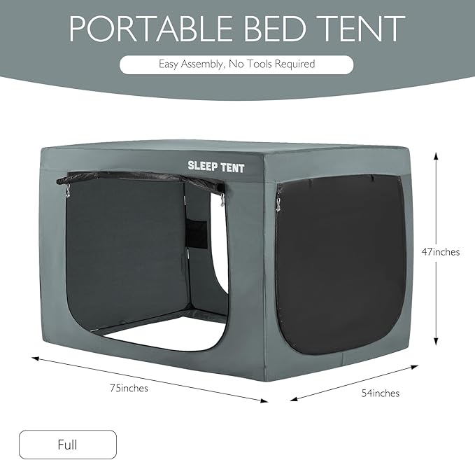 BORNA Bed Tent Full Bed Canopy for Indoor Portable Light Reducing Sleeping Canopy for Kids and Adult,Bunk Blackout Tents Breathable Privacy Space Tent Mosquito Netting for Bed(Pale Gray)