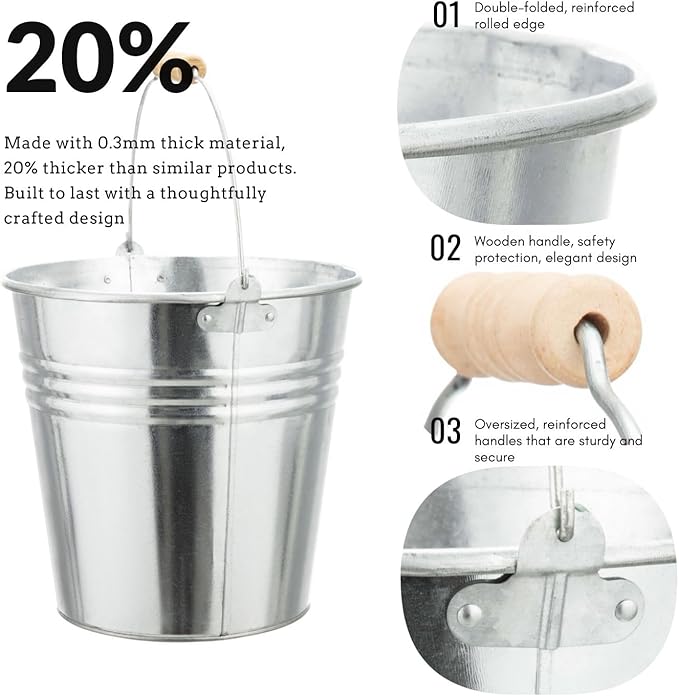 3PCS 5-Quart Galvanized Pail Ice Buckets Metal Beer Bucket Beverage Tubs for Parties (Silver)