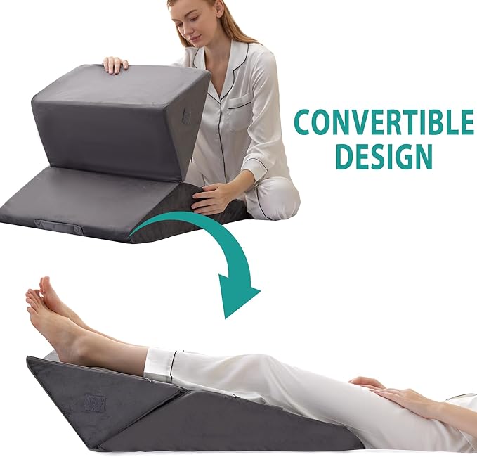 3Pcs Orthopedic Bed Wedge Pillow Set, Foam Wedge Pillow Post Surgery for Back, Leg and Knee Support, Adjustable 9&12 Inch Folding Triangle Pillow for Sleeping, Acid Reflux, Snoring, Velvet