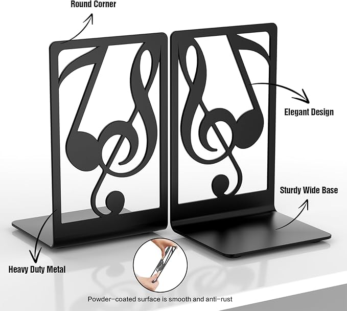 Book Ends for Shelves and Heavy Books - Metal Bookends Black 3 Pair, Shelf Holder Home Decorative, Stoppers for Kitchen Cooking Lover Gifts