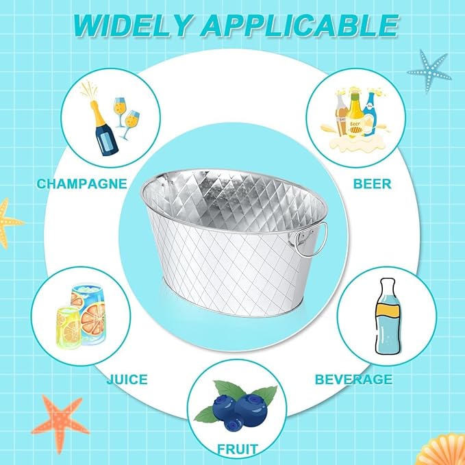 2 Pcs Galvanized Tub 3.5 Gallon Metal Beverage Ice Buckets for Parties Wine Drink Beer Champagne Vintage Tin Large Buckets for Cocktail Mimosa Bar Supplies