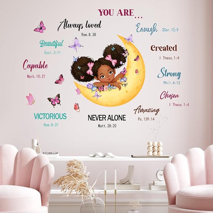 Black Girl Inspirational Wall Decals Inspirational Quotes Wall Decals Positive Words Motivational Lettering African American Wall Stickers for Baby Toddler Room Decorations Nursery Playroom Bedroom
